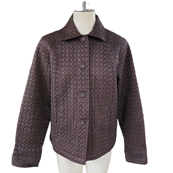 Chico’s- Dark Brown Quilted Button Front Jacket  Chico's Size 1 - Picture 1 of 9